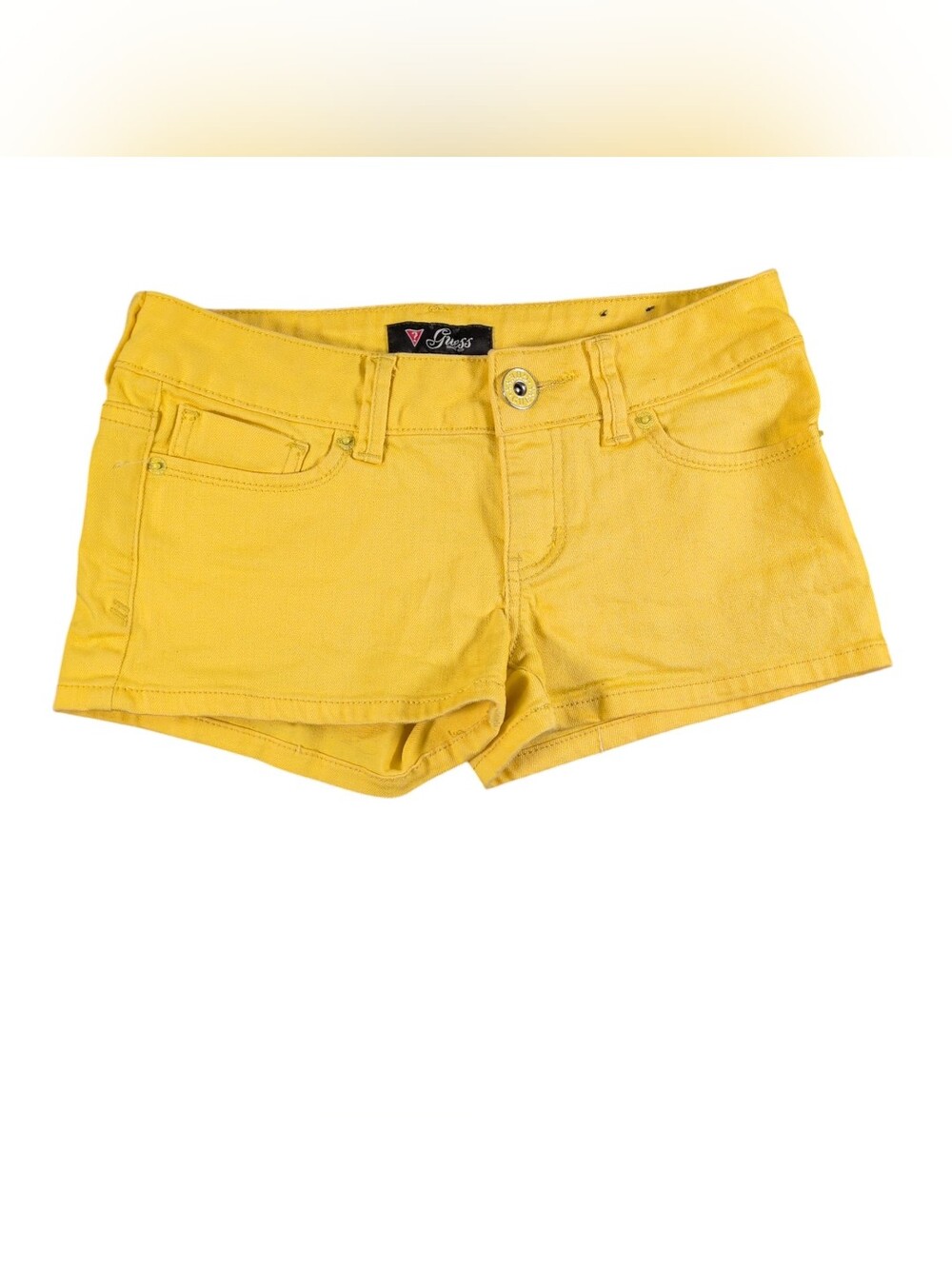 Guess Yellow Low Rise Stretch Denim Shorts Y2K Size 27 Hot Pants